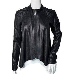 Guess Jacket Womens XS‎ Black Lightweight Vegan Leather Cropped Edgy Rocker Punk